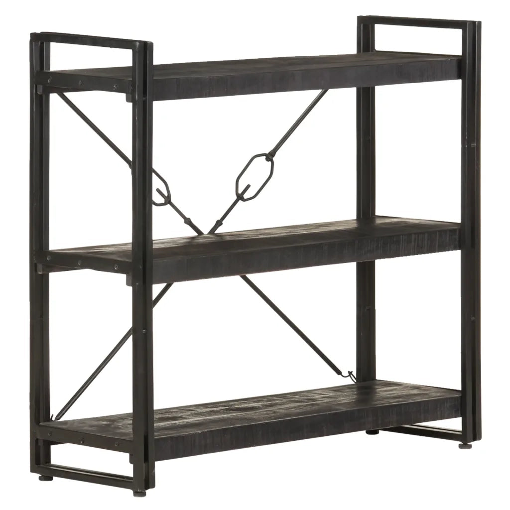 Libreria a 3 Ripiani 90x30x80cm Nero in Legno Massello di Mango