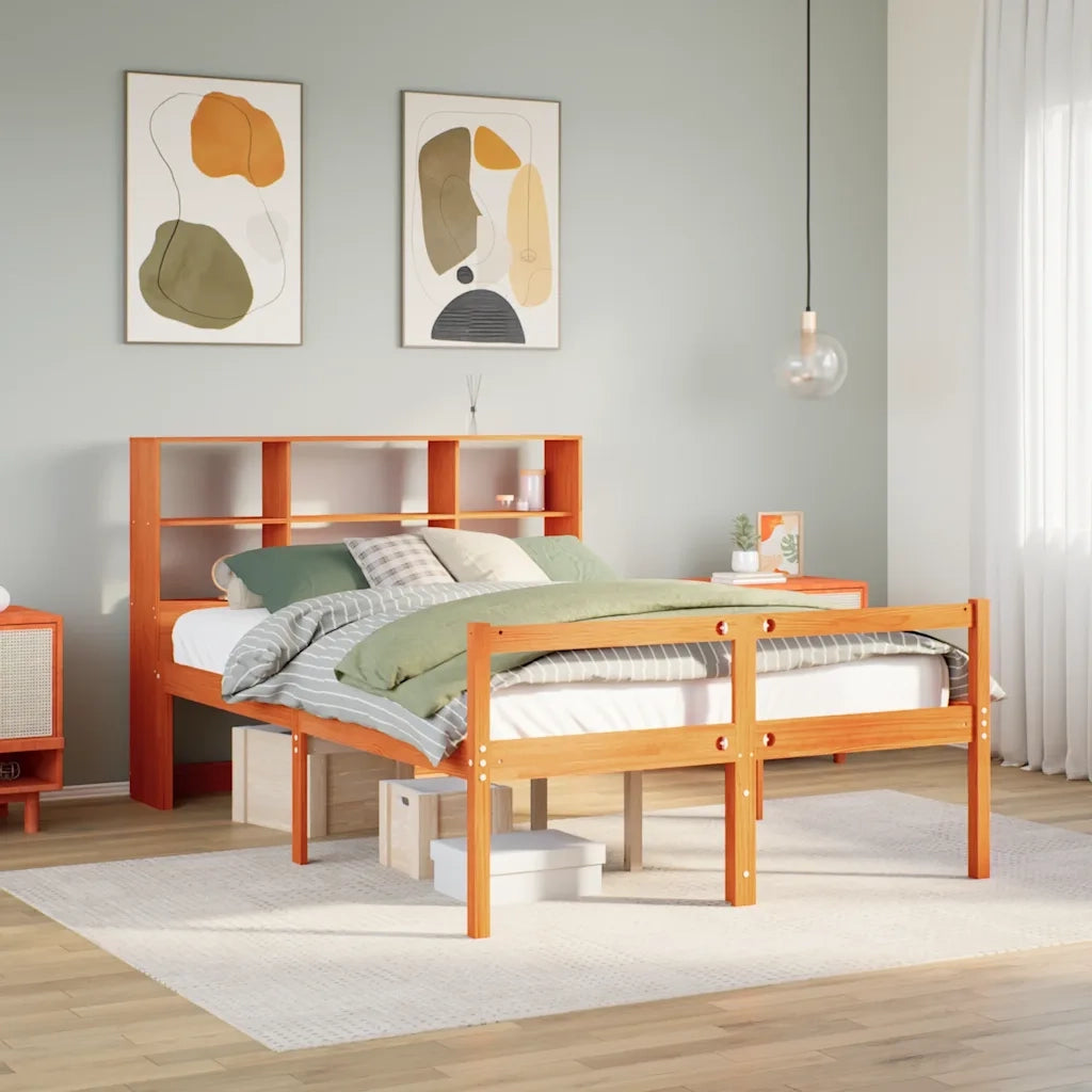 Letto Libreria senza Materasso-Struttura Letto con contenitore Marrone Cera 140x200 cm Legno 108770
