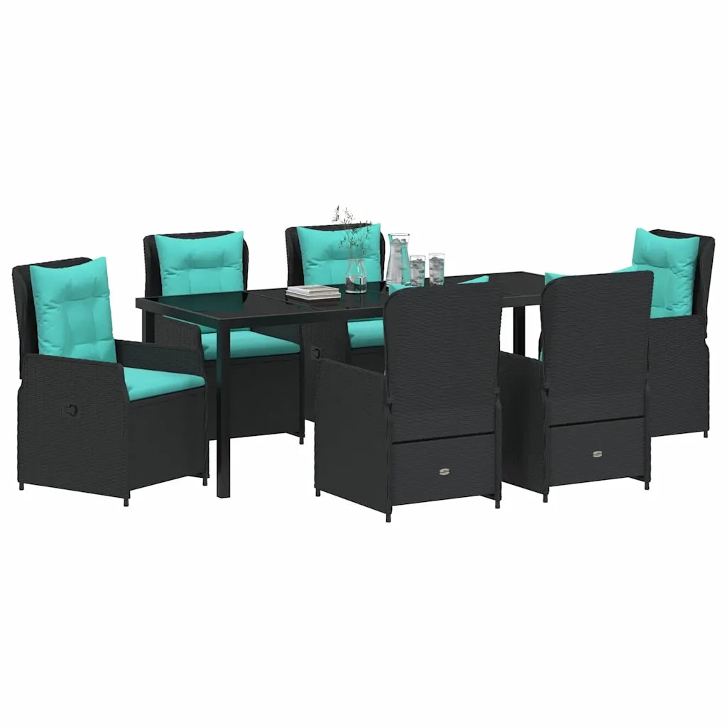 Set da Pranzo per Giardino con cuscino 7 pcs Nero Poly Rattan 3381042