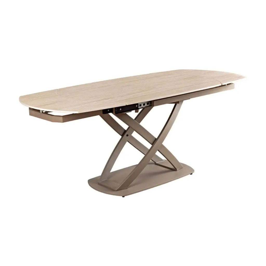 Table ATONIA – Ovale extensible de 130 à 190 cm – Piano in ceramica effetto marmo beige – Gambe in metallo – Stile moderno