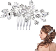 Accessorio per Capelli da Sposa - Pettine con Cristalli - Copricapo Principale - Lega Argentata - Elegante Aspetto - Ideale per Matrimonio
