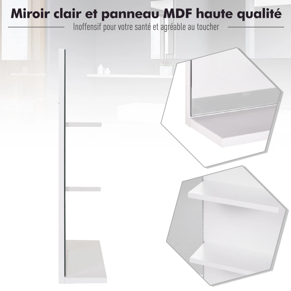 Specchio da Bagno con Mensole ¨C Xylo ¨C 2 Ripiani Laterali + Ripiano Inferiore - MDF Bianco