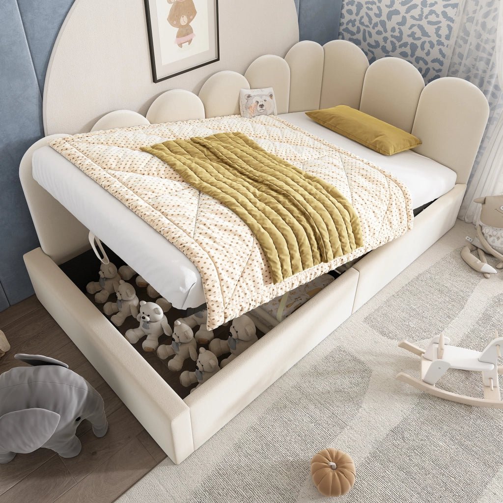 Daybed singolo – 90x190 cm – contenitore idraulico rete metallica – velluto beige