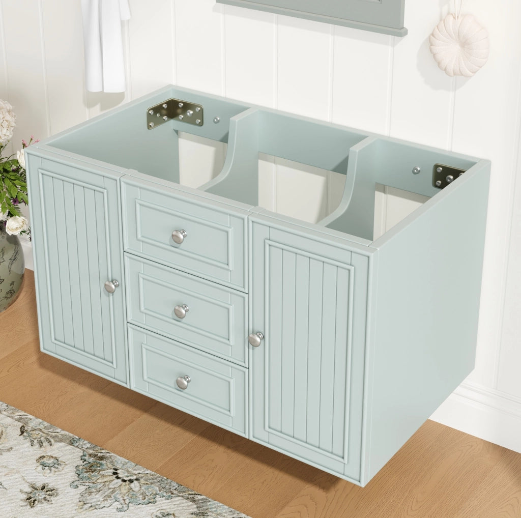 Mobile sospeso verde per lavabo con cassetti e vano laterale 78,5 cm