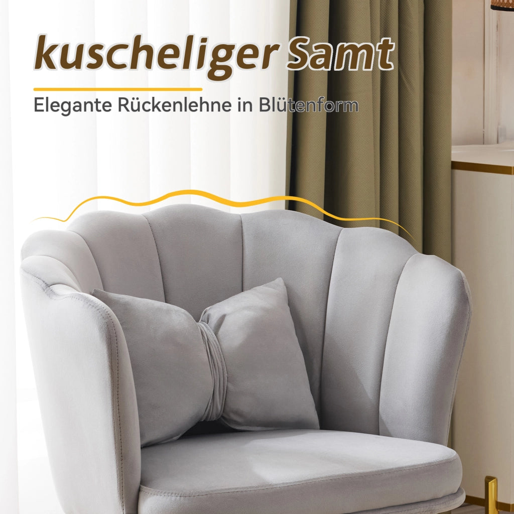 SEDIE Set da 2 pezzi in velluto grigio con schienale a petalo e gambe oro