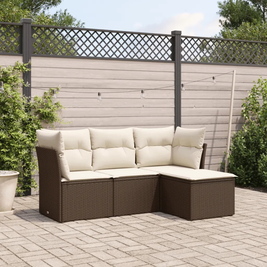 Set Divano da Giardino 4 pz con Cuscini-Sofa da Giardino-Divanetto da esterno Marrone in Polyrattan 310458