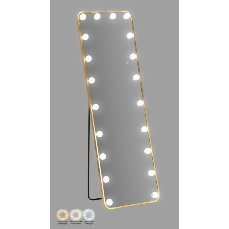 Specchio Da Terra Led Hollywood Rettangolare cm 50x6-45x160 (luce Con 3 Temperature Di Colore)