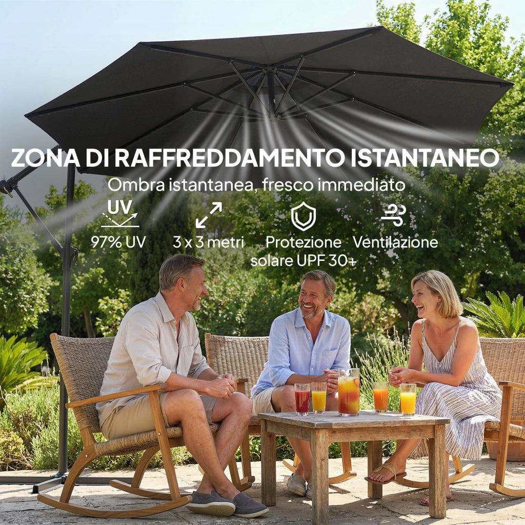 Ombrellone da Giardino 3x3 m ¨C zephmum ¨C Nero, Metallo, Poliestere