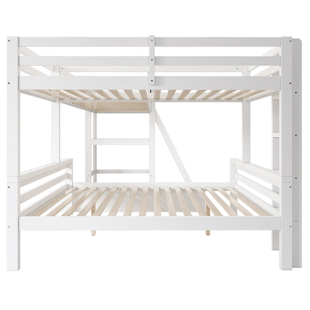 Letto a castello 140x200 e 90x200 - Xylo - 3 posti, cassetti, scrivania, scaffale, bianco