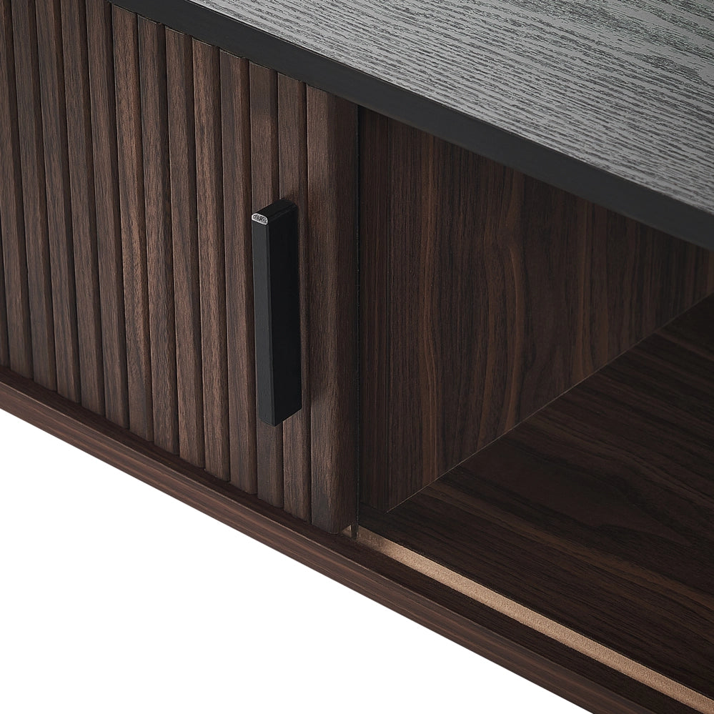 Tavolino moderno finitura legno scuro 41 x 60 x 120 cm stile rustico con porte scorrevoli