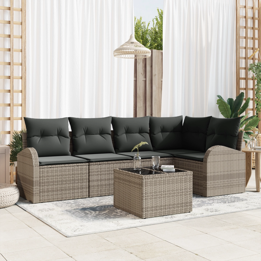 Set di SofÃ  da Giardino a 5 Pezzi con Cuscini Rattan Polyrattan Nero