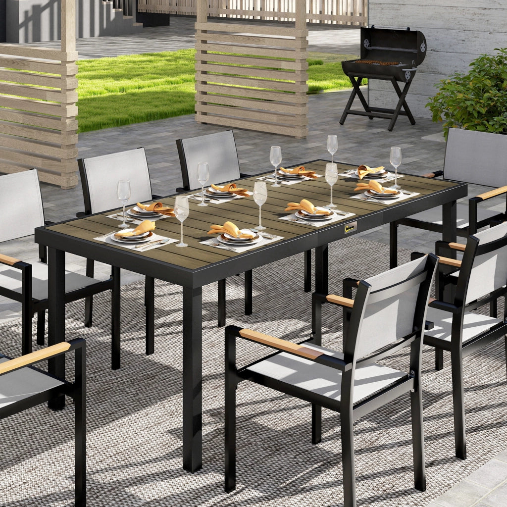 Tavolo da Pranzo da Giardino per 8 Persone in Alluminio e Plastica, Legno Scuro e Nero