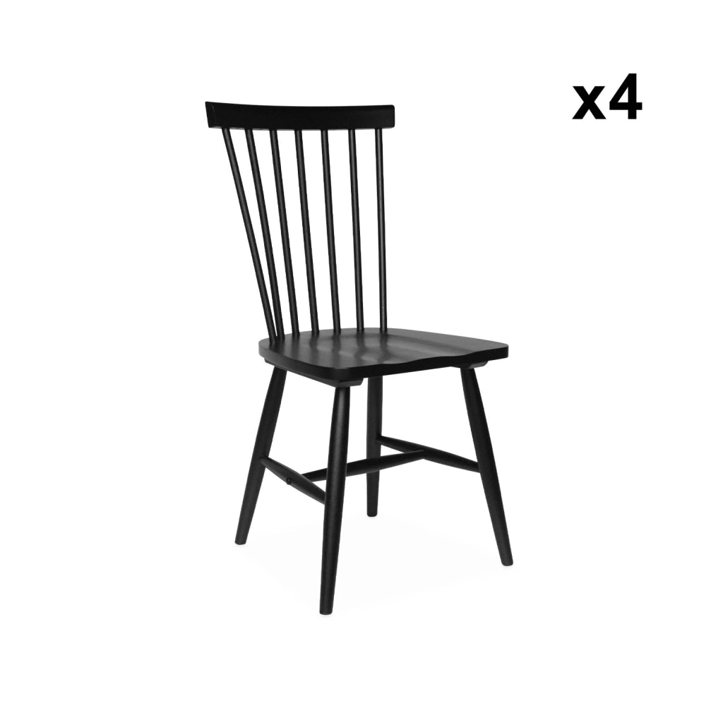 Set di 4 sedie in legno di hevea, nero