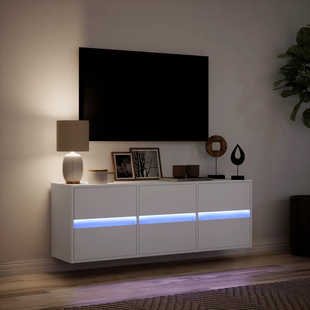 vidaXL Mobile TV a Parete con Luci LED Bianco 130x31x45 cm