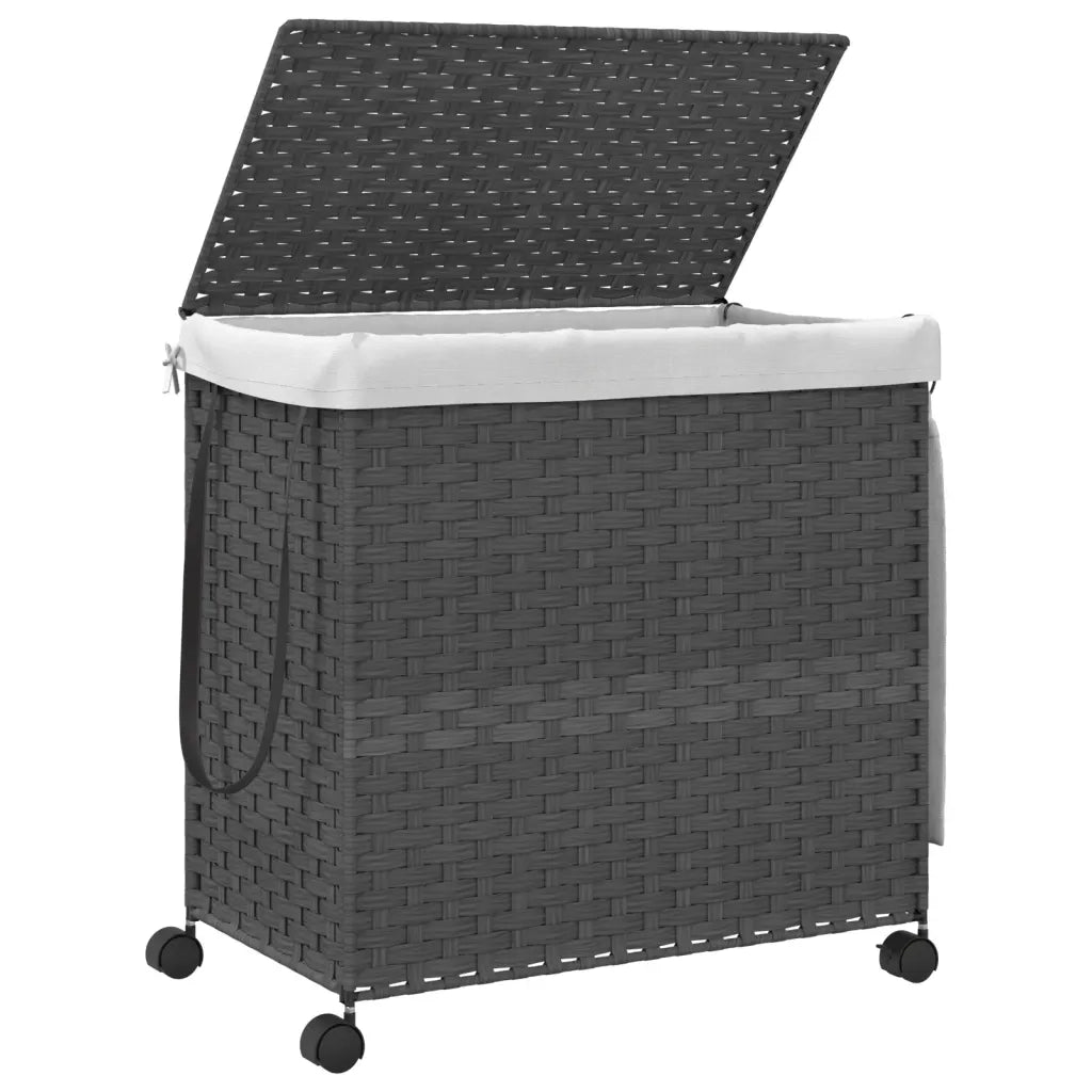 Cesto Portabiancheria con Ruote Grigio 60x35x60,5 cm Rattan 372041
