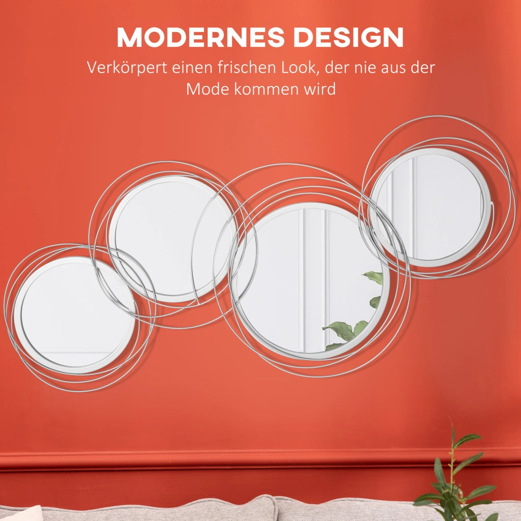 Set di specchi per decorazione parete, 4 specchi tondi ¨C zephmum ¨C grigio, 107x56 cm