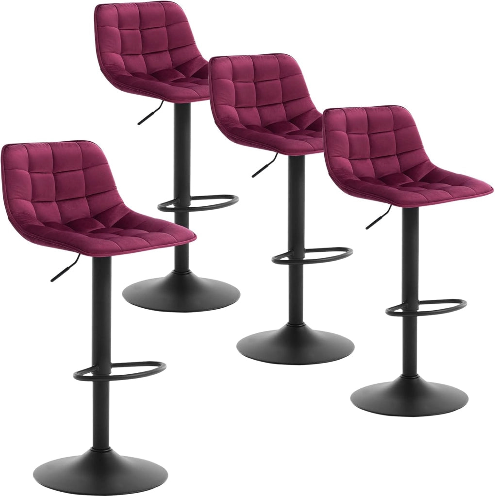 Set di 4 Sgabelli da Bar per Casa Moderni Sgabelli Cucina Girevoli con Poggiapiedi, in Velluto Nero, BH273sz-4