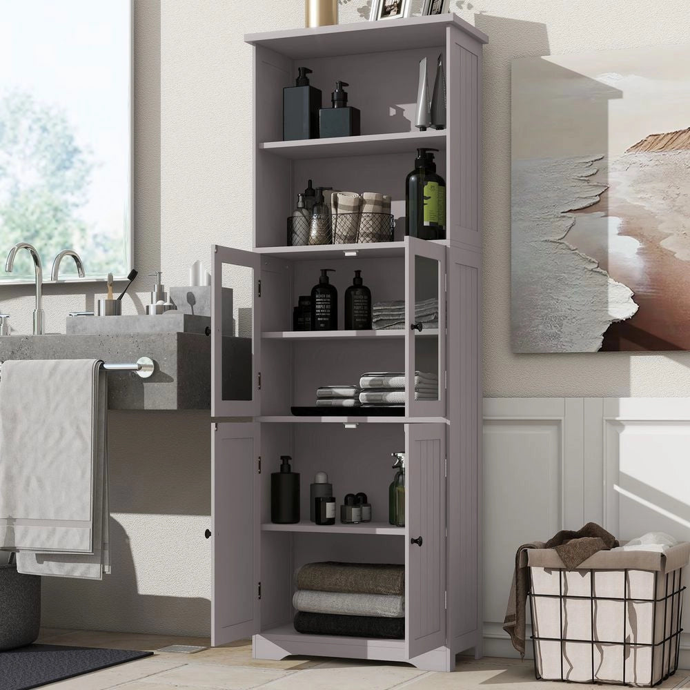 Armadio-Xylo-57.5x28.5x160cm bagno grigio vetro ripiani