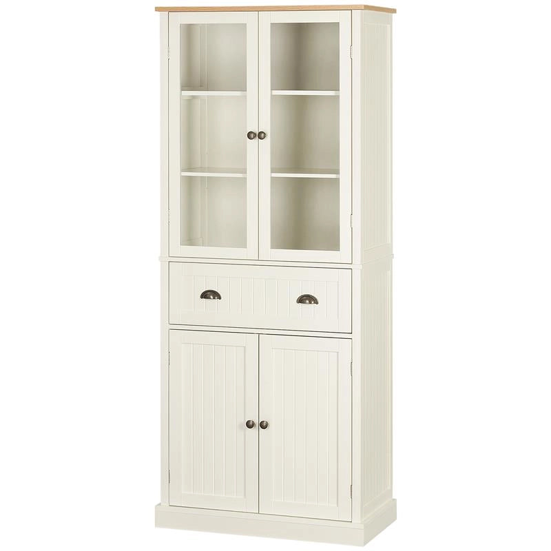 MOBILE DISPENSA A 5 LIVELLI CON CASSETTO CENTRALE IN MDF E TRUCIOLATO 76X40X182.5 CM BIANCO CREMA