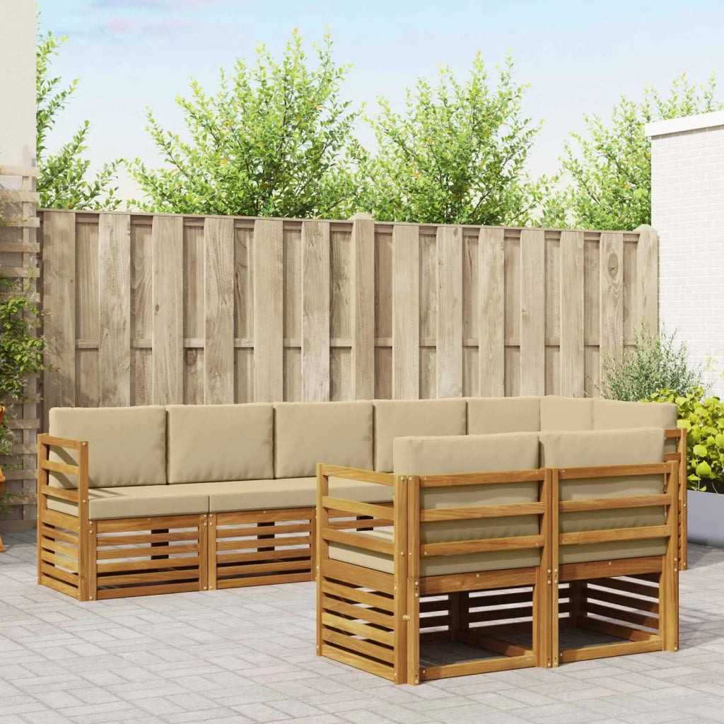 Set divani 8 pcs Naturale e Beige Legno di Acacia Massello