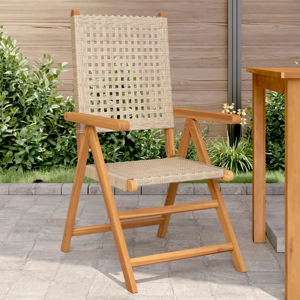 Sedie da Giardino 2 pz | Sedie da Esterno Beige Legno Massello Acacia e Polyrattan