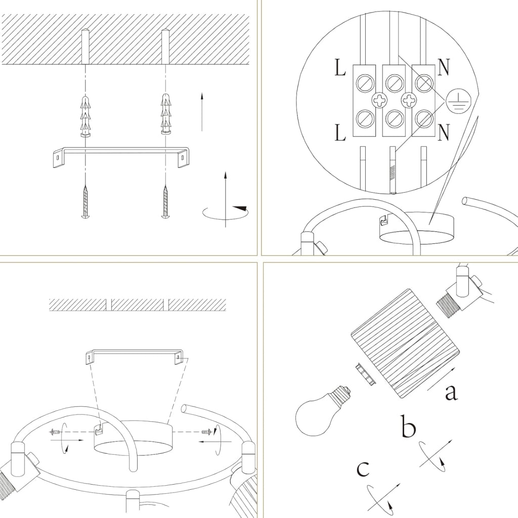 ZMH Faretto da soffitto a 3 luci E14 Nero Naturale Lampada da soffitto Carta Soggiorno