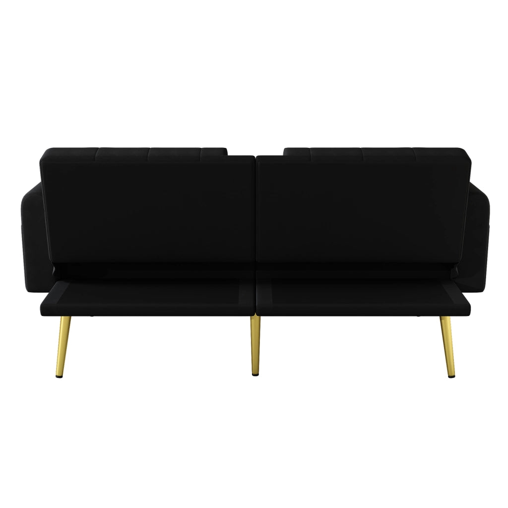 Divano letto velluto nero 175 cm 2 posti reclinabile con portabicchieri