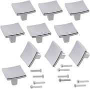 Set di maniglie per porte a 10 pezzi - Pulsanti quadrati - Altezza 27/20 mm - Argento opaco - Metallo - Accessorio d'arredo unico - Maniglia per porta