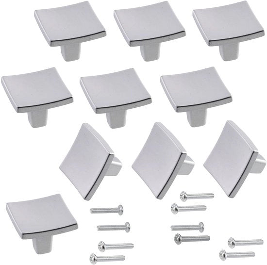 Set di maniglie per porte a 10 pezzi - Pulsanti quadrati - Altezza 27/20 mm - Argento opaco - Metallo - Accessorio d'arredo unico - Maniglia per porta