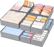 Set di organizzatori di carica a 12 pezzi, organizzatore di biancheria da letto pieghevole, sistema di cassetti per la vestiareria, scatola di stoccaggio per tessuti per calze, reggiseni, asciugamani, abiti per bambini (grigio)