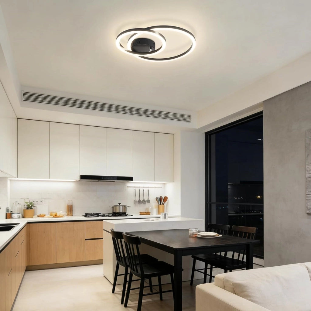 ZMH Plafoniera moderna 2 anelli LED nero 23W 4000K per soggiorno cucina camera da letto ufficio