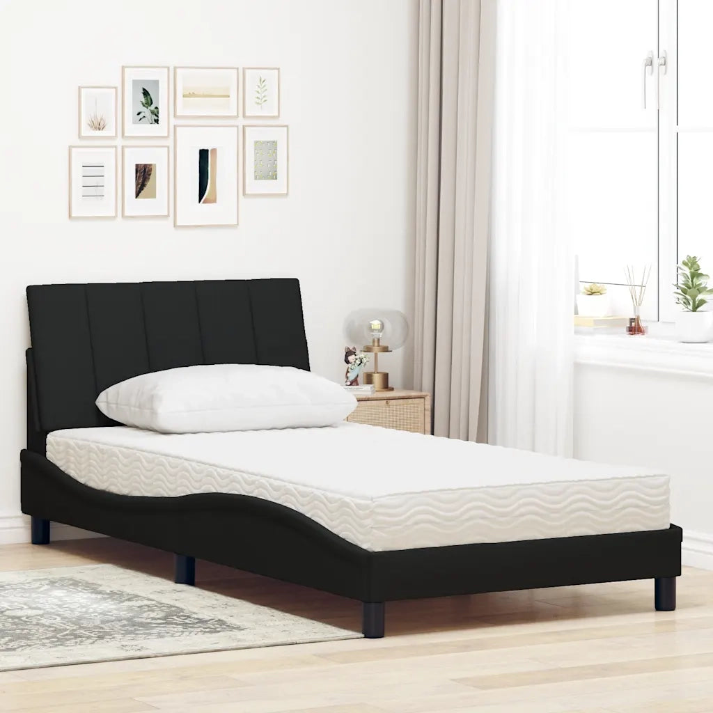 Letto con Materasso Nero 100x200 cm in Tessuto