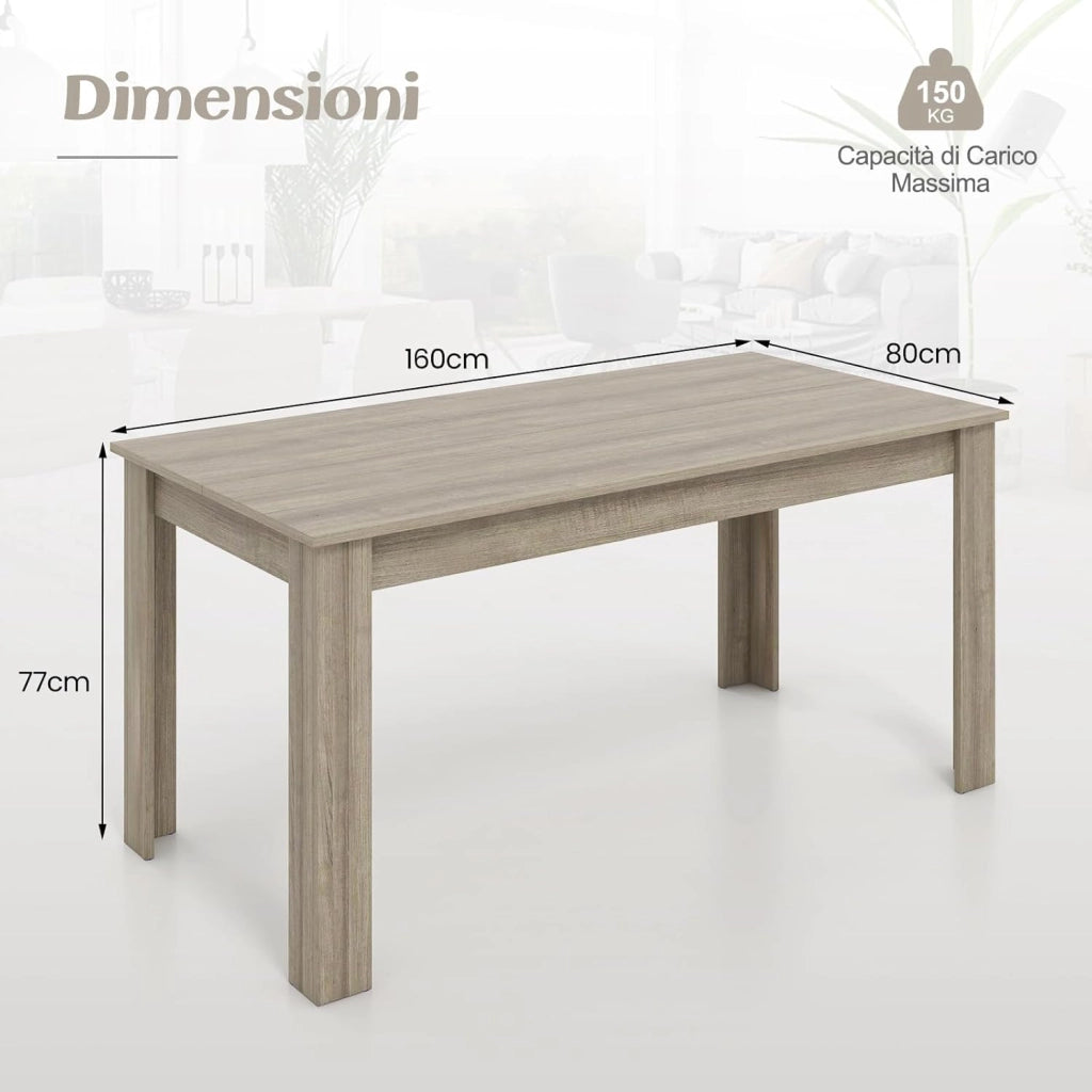 Tavolo da Pranzo 160 x 80 x 76 cm, Tavolo da Cucina Rettangolare con Piano Grande e Gambe Robuste, Tavolo per Massimo 8 Persone (Naturale)