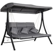 Dondolo da Giardino 3 Posti con Tettuccio Parasole Regolabile e 3 Cuscini, Dondolo da Esterno con Seduta Traspirante in Texteline e Metallo, Portata Fino a 270 kg, 198x118x168 cm, Grigio