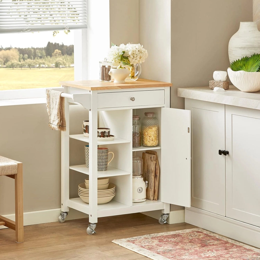 Carrello cucina con cassetti Credenza cucina con ruote moderno Mobiletto cucina salvaspazio piano lavoro in legno L68*P40*A86 cm bianco FKW46-WN