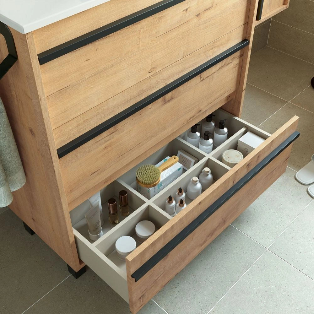 Mobile bagno Geco100 rovere ostippo con lavabo 3 cassetti 100x45x86h
