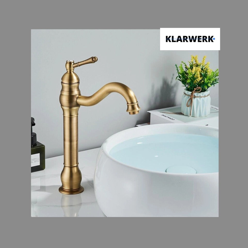 NALA | Rubinetto da bagno alto in ottone spazzolato vintage Gastro hotel | Retrò in acciaio inossidabile per lavabo alto | Miscelatore 2 connessioni
