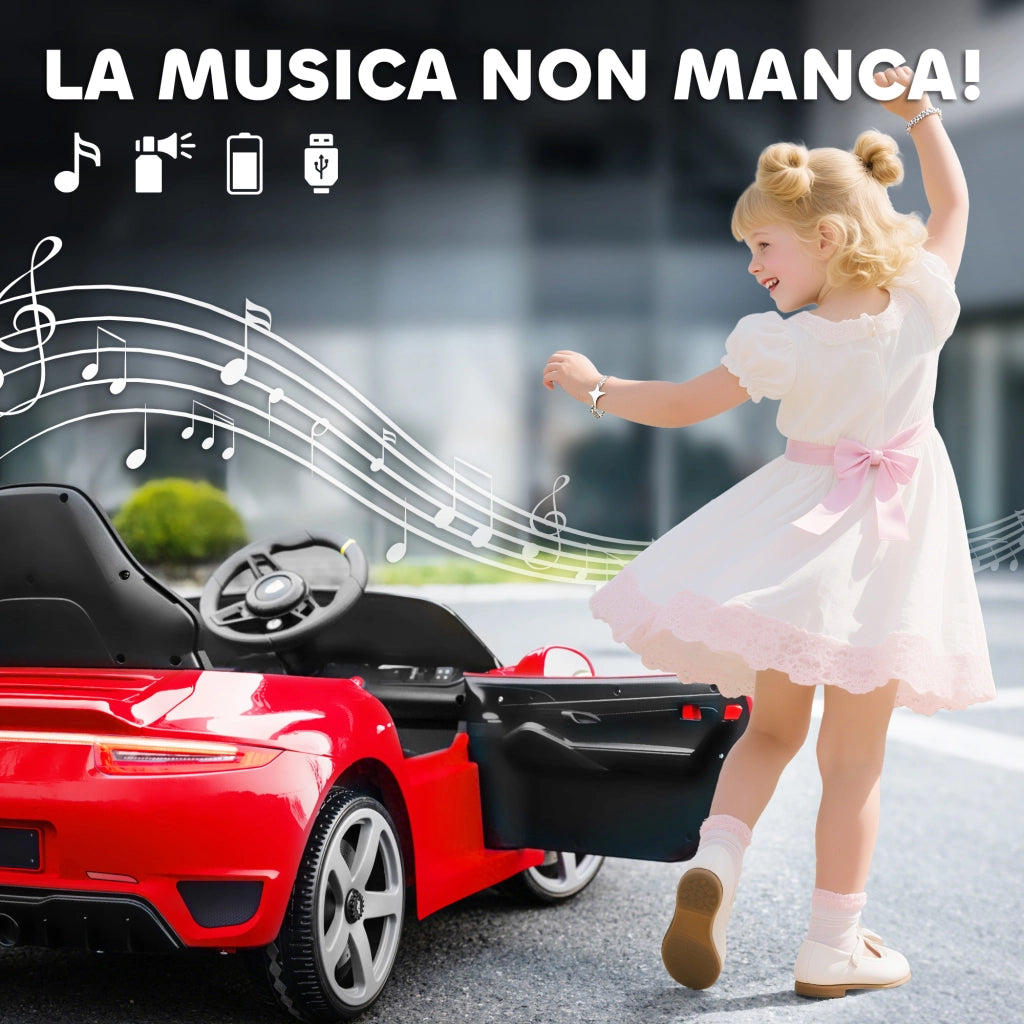 Auto Elettrica per Bambini RUF GT ¨C Xylo ¨C Telecomando, Cintura Sicurezza, Musica, Rosso, 3-5 Anni