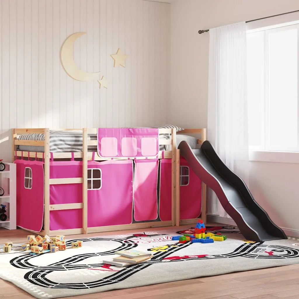 vidaXL Letto a Castello con Scivolo e Tende Rosa 90x190 cm