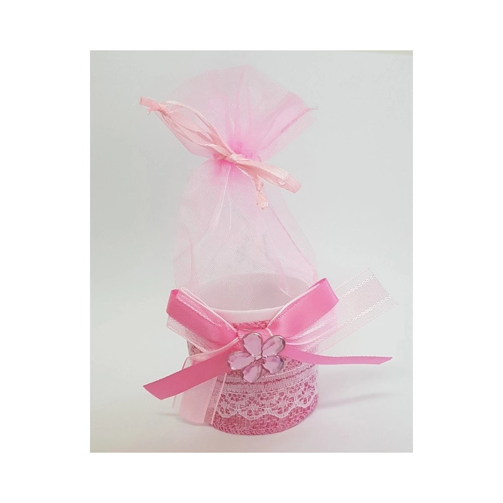 Trade Shop - Bomboniera Scatolina Rosa Fiore Sacchetto Organza Portaconfetti Nascita Battesimo -