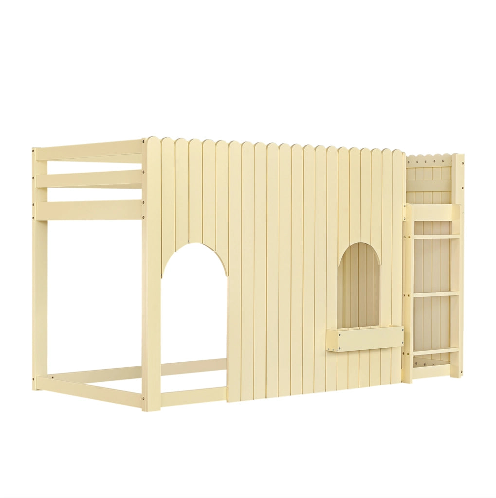 Letto a soppalco 90x200 cm con LED e scala a 3 gradini in legno e MDF naturale