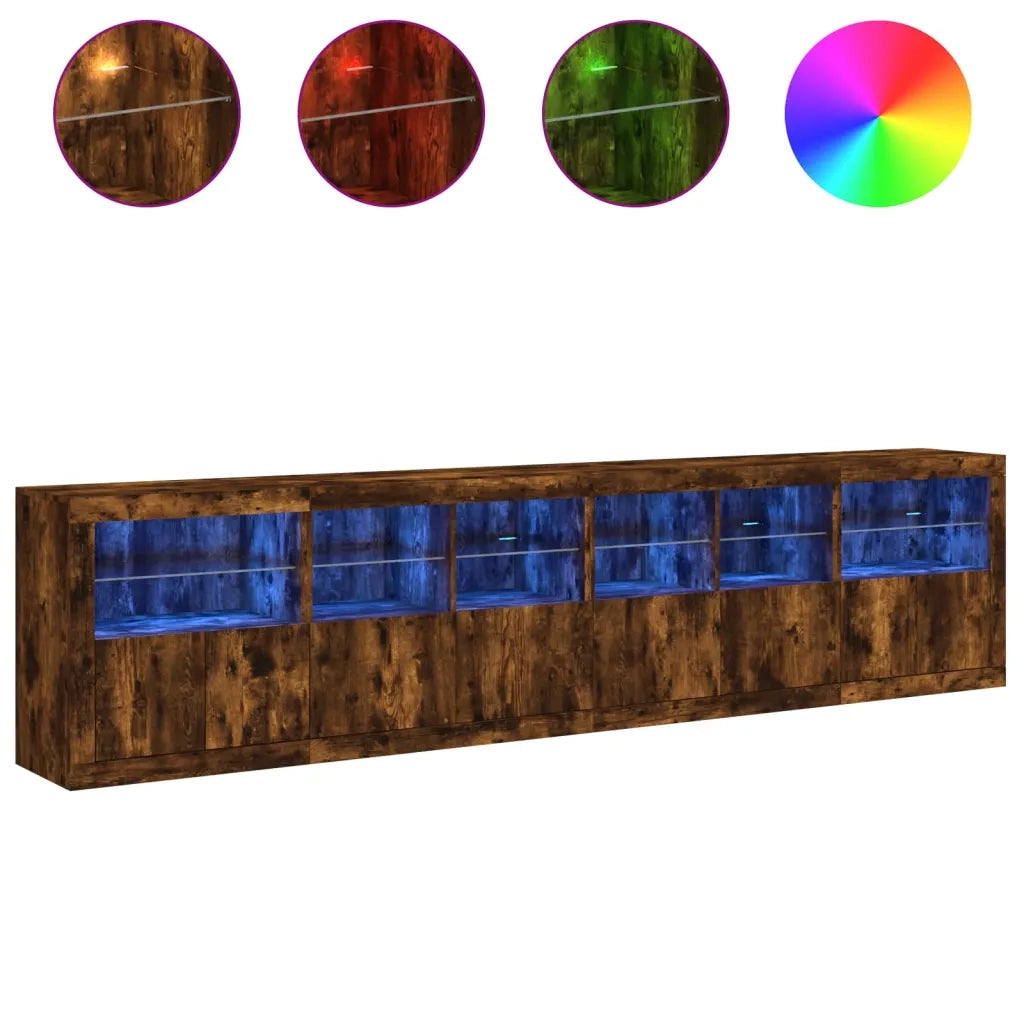 Credenza con Luci LED Rovere Fumo 283x37x67 cm 3209020