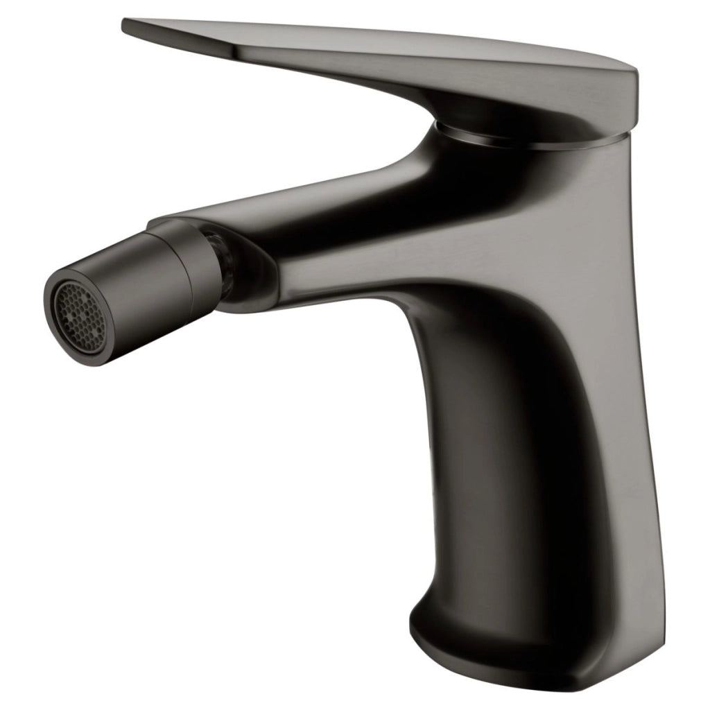 IMEX Miscelatore monocomando per bidet in ottone con finitura black gun metal cartuccia ceramica Ø28 mm set 2 flessibili 3-8 inclusi altezza 142 mm canna 130 mm - modello DELOS BDD055-2BGM