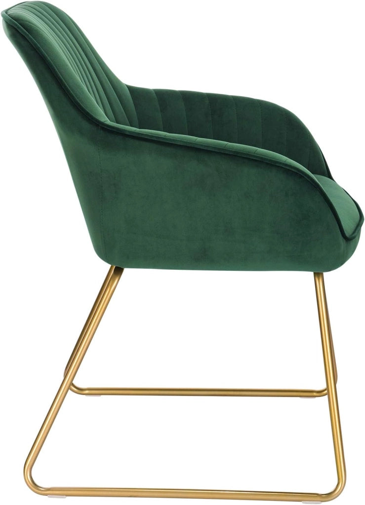 set di 2 sedie cucina moderne sedie imbottite Adatte per Sala da Pranzo, Soggiorno, Camera da Letto Estetica in Tessuto di velluto Metallo dorato Verde Scuro BH246dgn-2