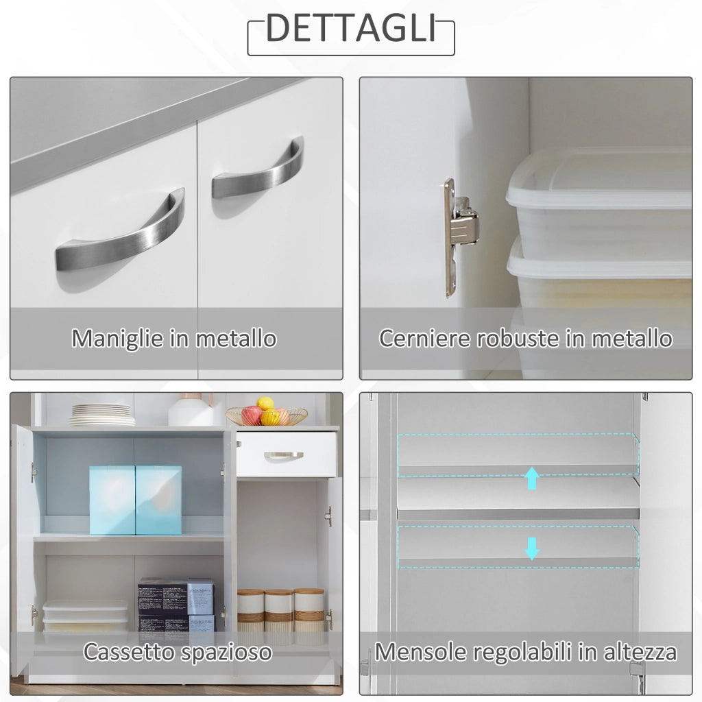 EasyComfort Credenza Cucina Moderna con Cassetto e Armadietti, in Legno, 101x39x180 cm, Bianco e Grigio