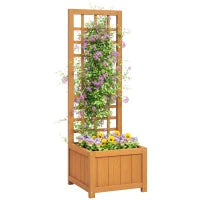 Fioriera con Traliccio per Rampicanti con Foro di Drenaggio e Fodera, in Legno, 40x40x120 cm, Marrone