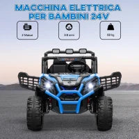 Macchina Elettrica per Bambini 24V a 2 Posti con Telecomando e 3 Velocità, Età 3-8 Anni, Blu