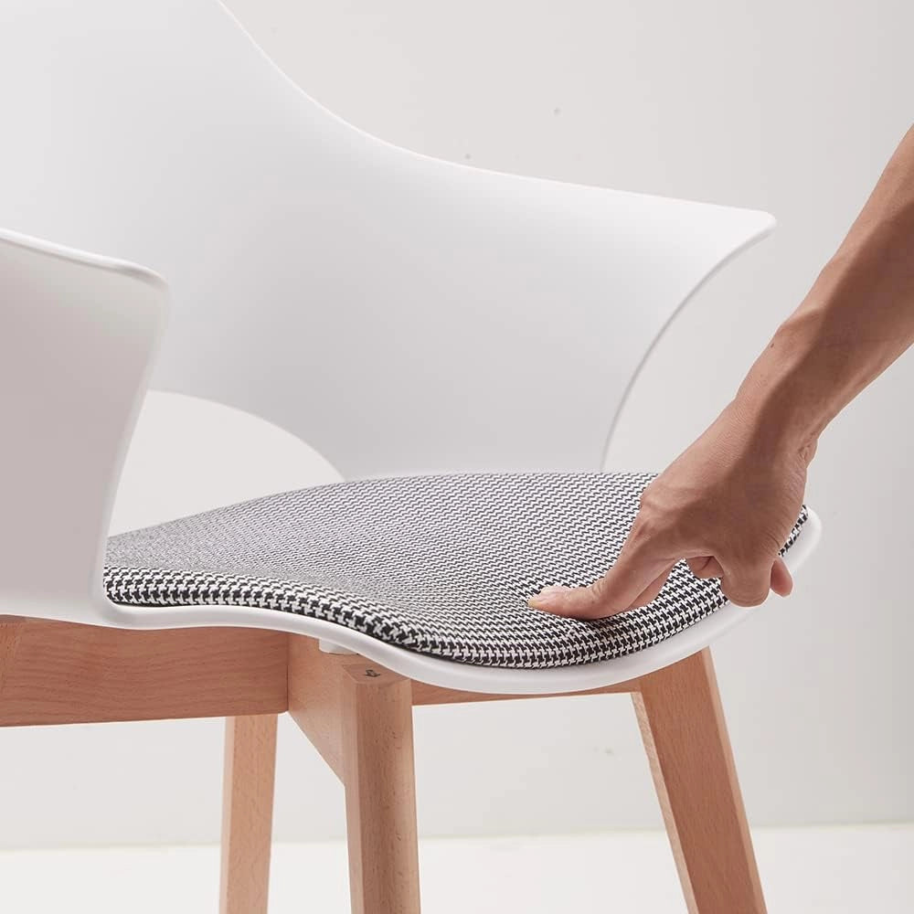 GrandCA HOME Set di 2 Sedie da Cucina Nordica Sedia da Pranzo con Gambe in Legno Massello, Sedie Imbottite per Camera da Letto, Soggiorno, Cucina, Bianco