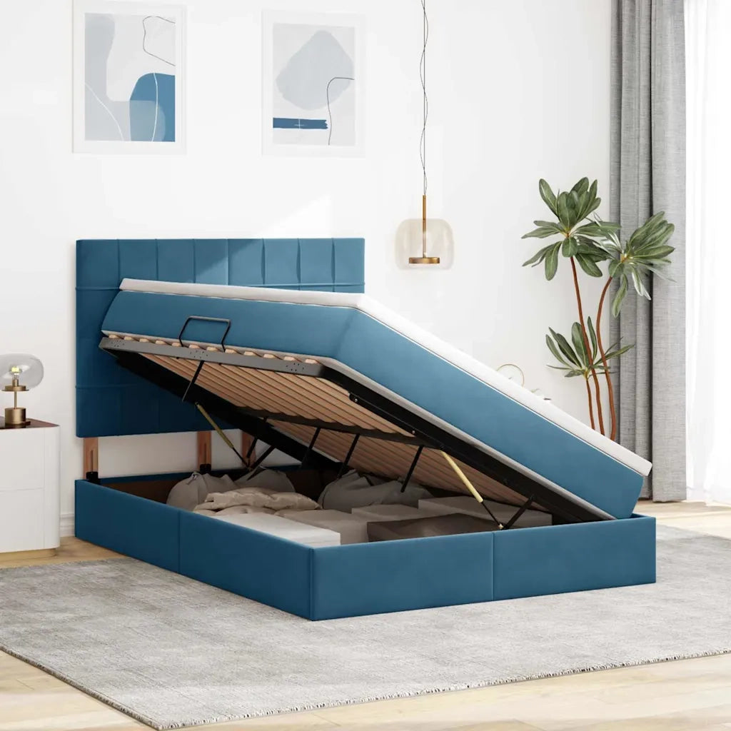 Letto con contenitore e materasso Blu Scuro 140 x 200 cm