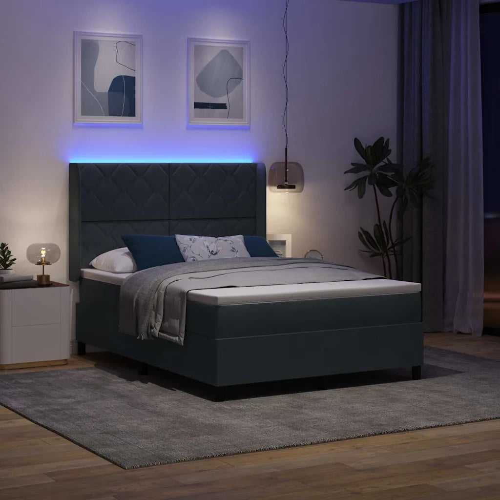 Letto a molle con strisce LED Grigio scuro 140 x 200 cm Velluto 3343923